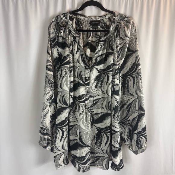 Lane Bryant Top Womens 22 24 Popover Lightweight Long Puff Sleeve Black Gray - Picture 1 of 15